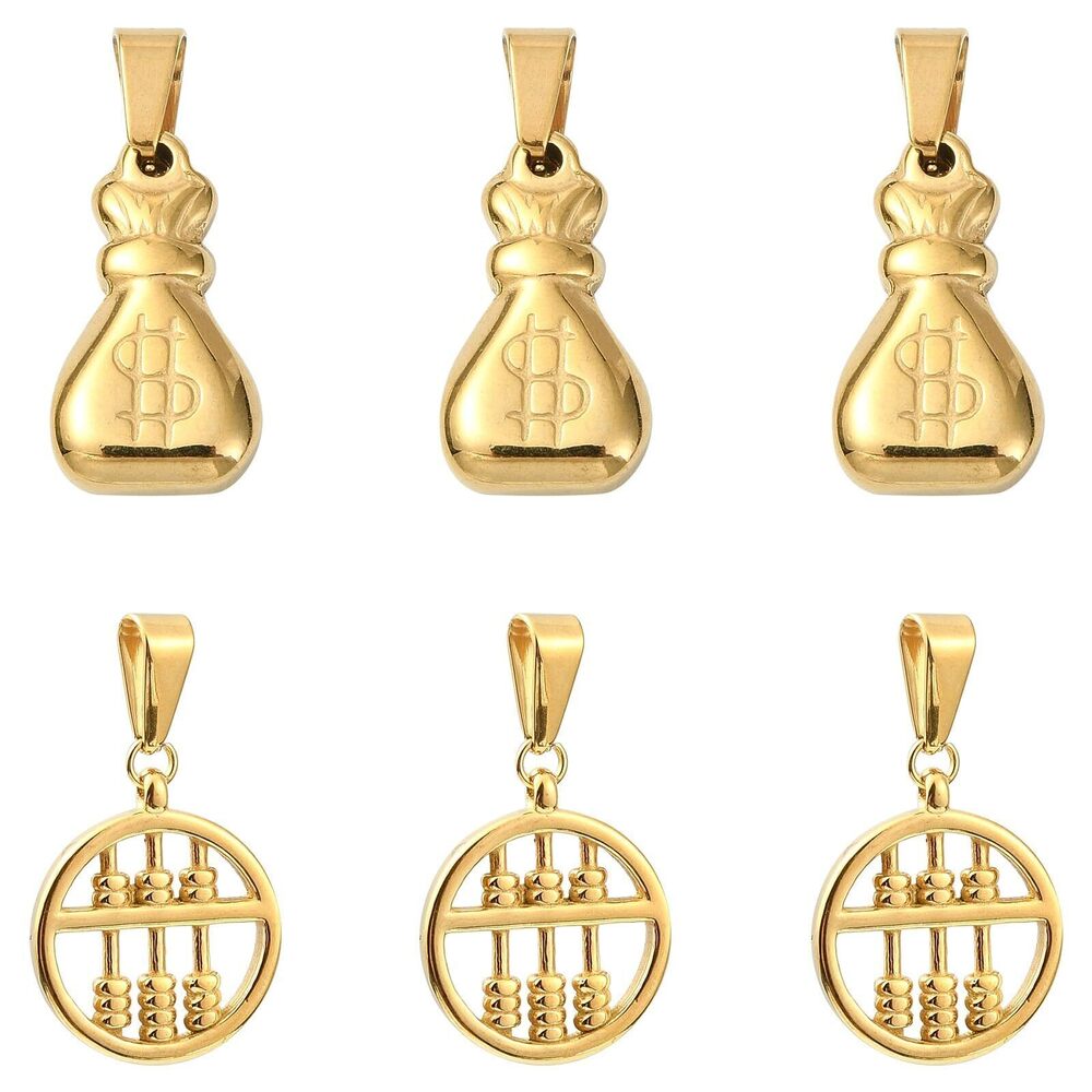 2028 8Pcs Stainless Steel Money Pendants Golden Color Dollar Sign Bag